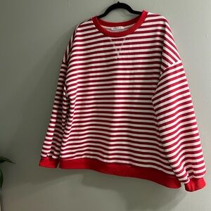 Oversized red striped crew neck free people like